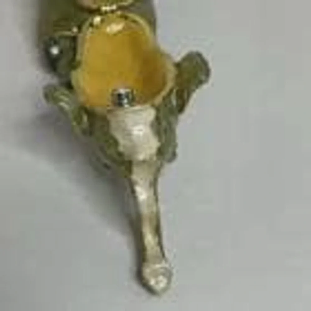Enamel Elephant Green Gold Trunk Up Jeweled TRINKET BOX Jewelry Pills Rings 3.5